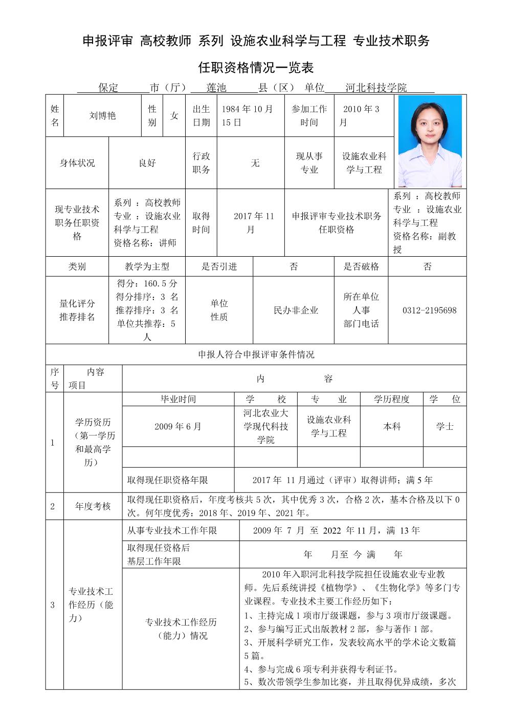 刘博艳2022年任职资格情况一览表