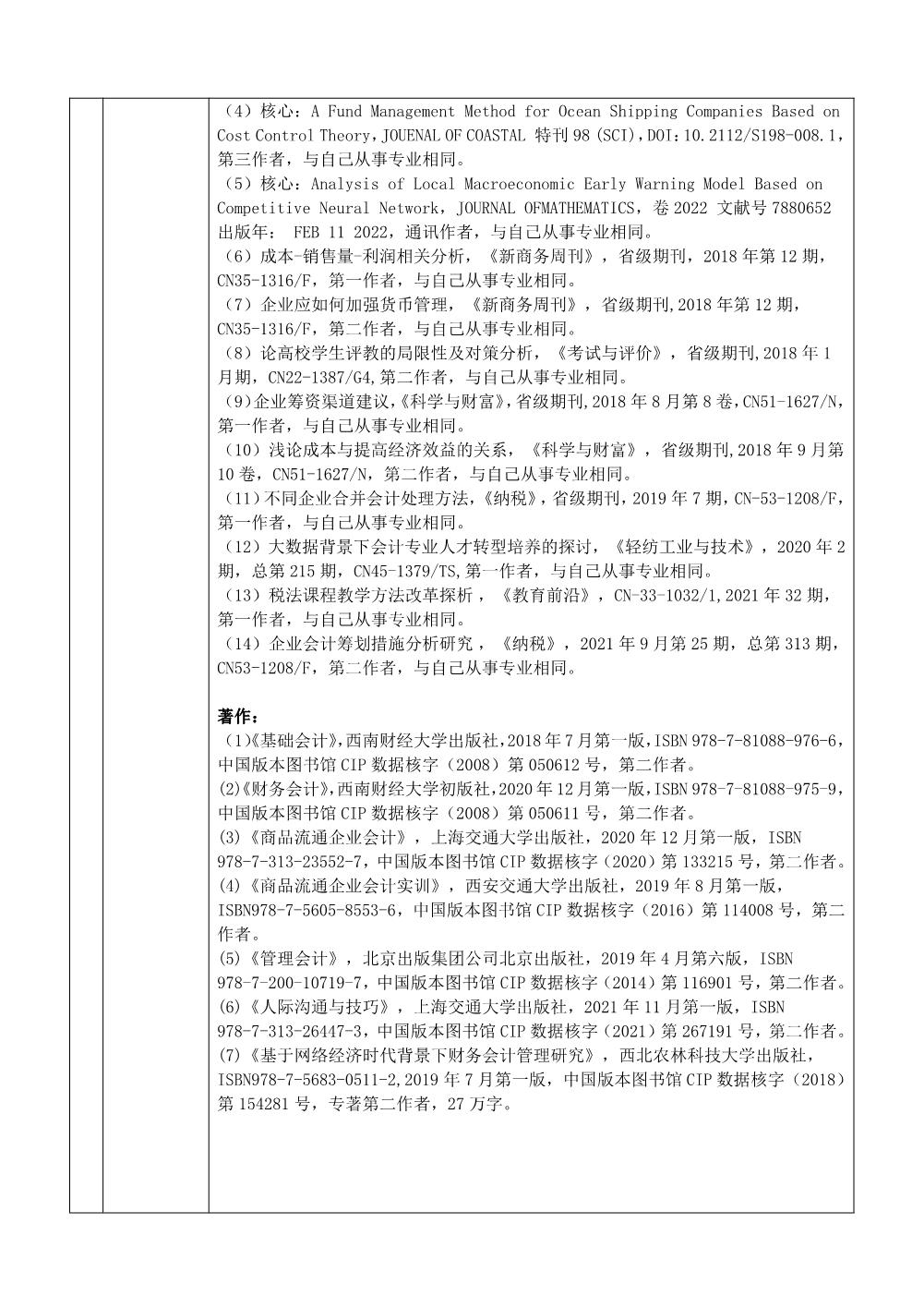 王晶晶2022年任职资格情况一览表